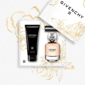 Givenchy-50ml set Givenchy L’Interdit Eau de Parfum 50ml set featuring perfume bottle and body milk in luxury packaging