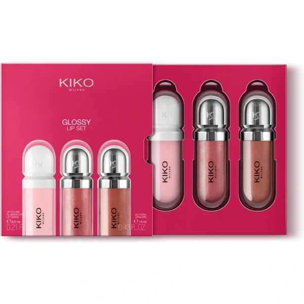 Kiko Milano Glossy Lip Set 3D Hydra Lipgloss and Lip Volume Cream Kiko Milano Glossy Lip Set with two glosses and lip cream