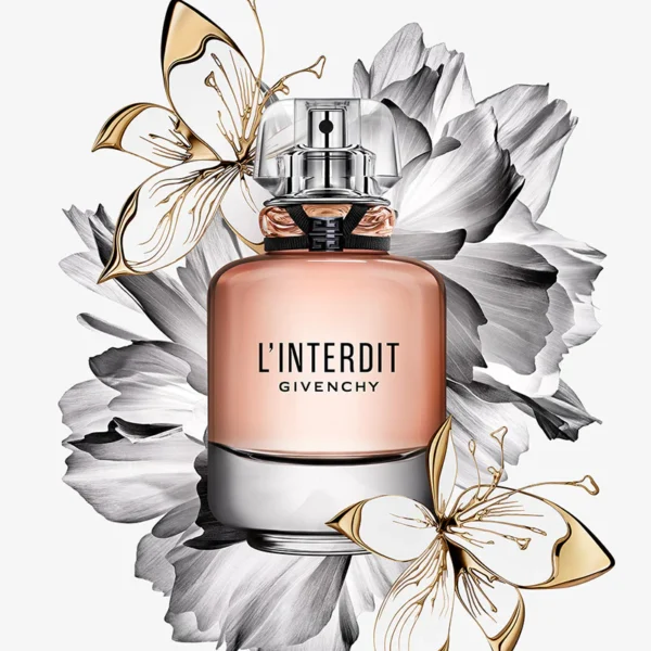Linterdit set Close-up of Givenchy L’Interdit perfume bottle highlighting elegant glass design and branding details